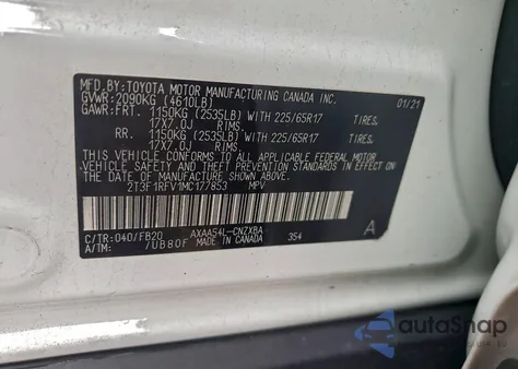 2021 Toyota Rav4 Le from USA, damaged, VIN 2T3F1RFV1MC177853